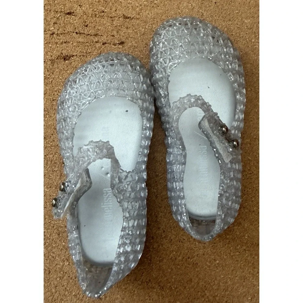 Mini Melissa Campana Zig Zag‎ Toddler Shoes – Silver – Size 6